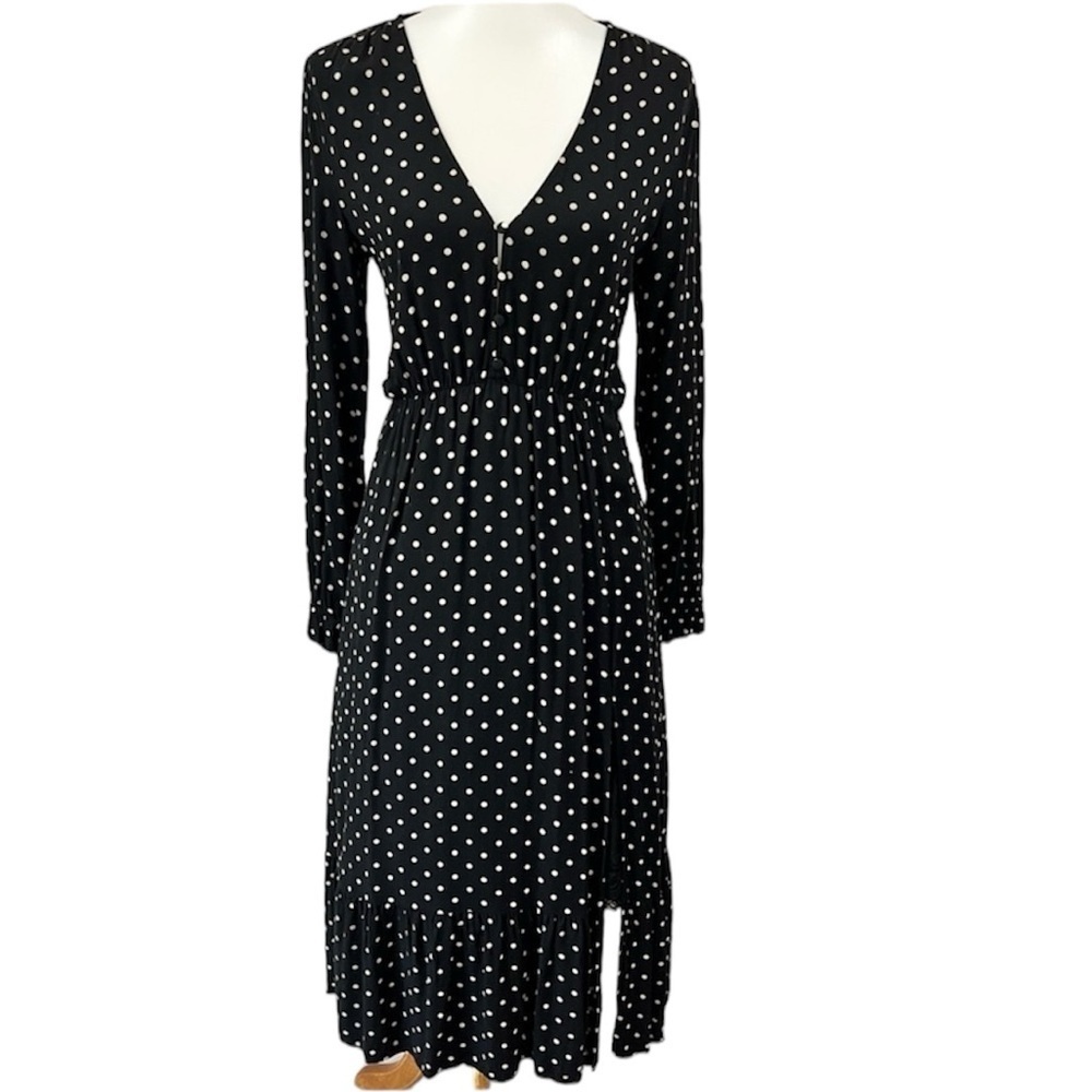 Zara Bloggers Favorite Polka Dot Blouson Long Sleeve Button Front Maxi Dress
